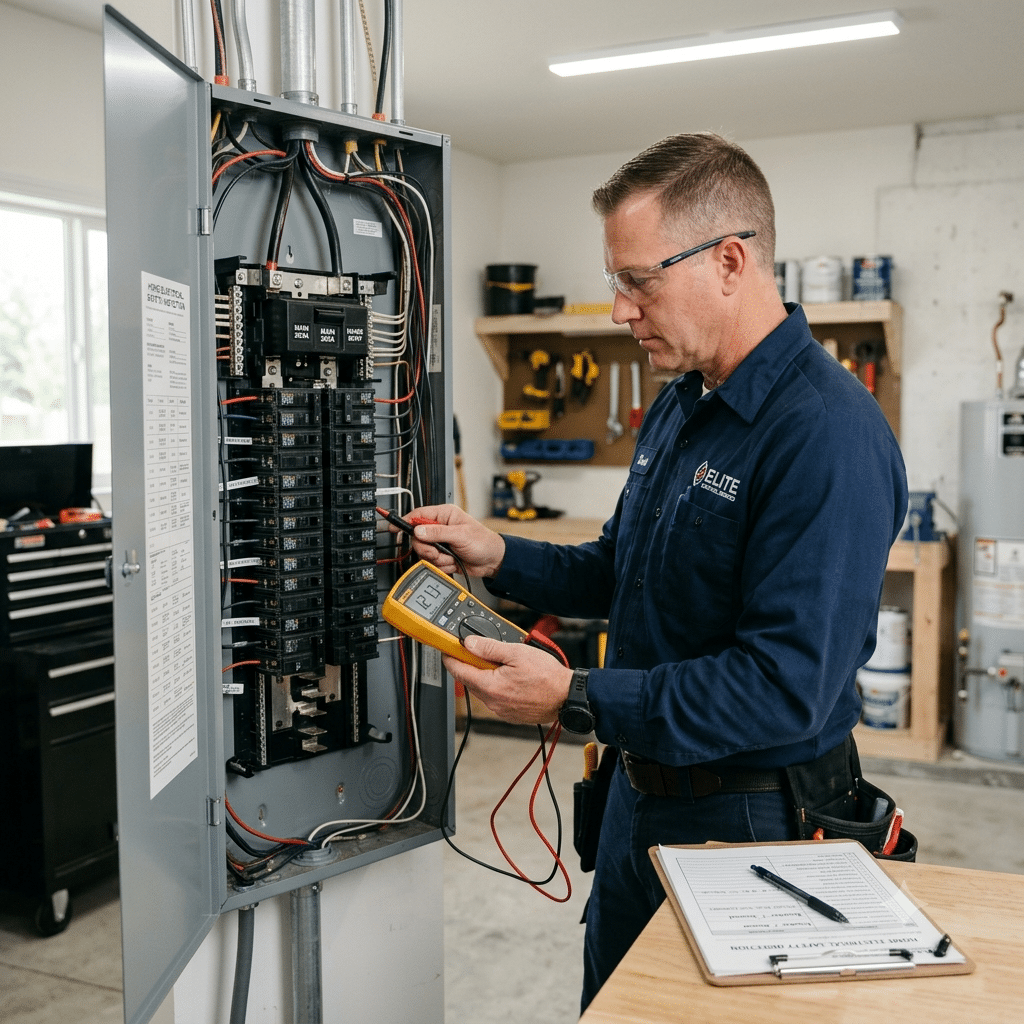 electrician inspecting electrical panel