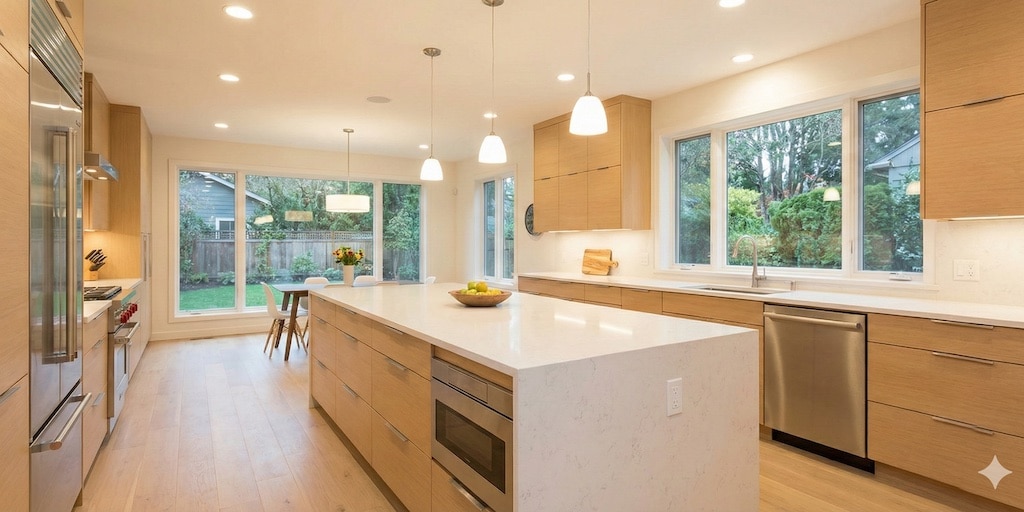 kitchen with excellent lighting